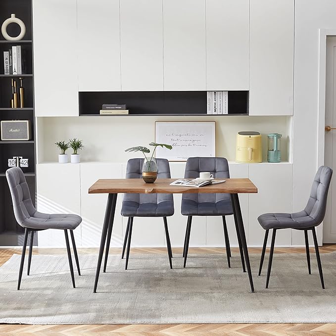 Rectangular Dining Table Set with Upholstered Chairs - Modern Kitchen Table and Chairs Set of 4 for Small Spaces - Grey