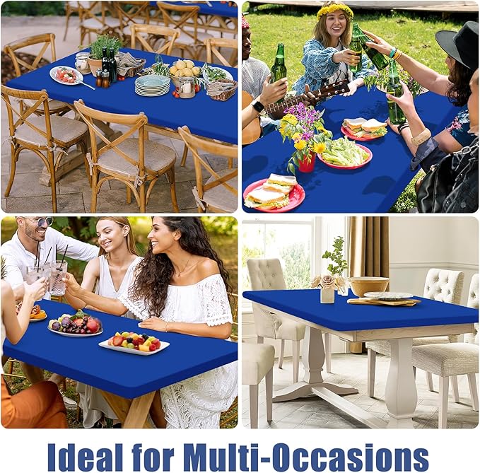 Spandex 5 Foot Rectangle Table Cloth 2 Pack, Elastic Fitted Tablecloths for Picnic, Stretch Washable Patio Table Cover for Outdoor, Camping, Banquet and Parties (Blue, 30"x60")
