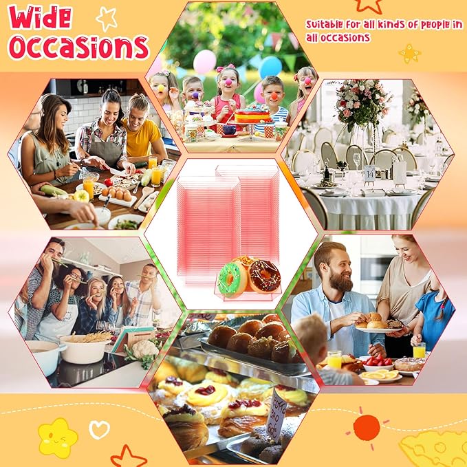 Zhehao 100 Pcs Plastic Dessert Appetizer Plates Disposable, 3.6 x 3.6 Inch Small Square Plastic Dessert Cake Plate for Party, Valentine's Day Wedding Birthday Bridal Baby Shower Supplies (Red Clear)