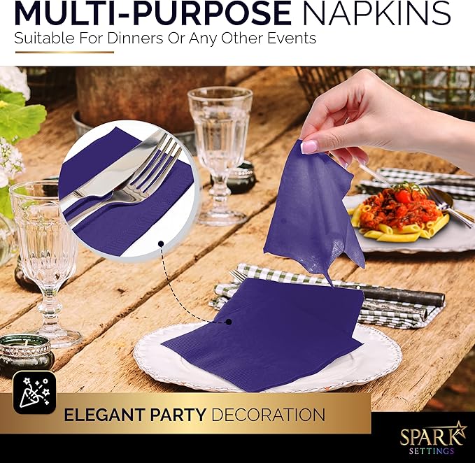 100 Pack Purple Beverage Napkins, Big Party Pack, 2 Ply, Ideal for Wedding, Party, Birthday, Dinner, Lunch, Cocktails. (5” x 5”) by Amcrate
