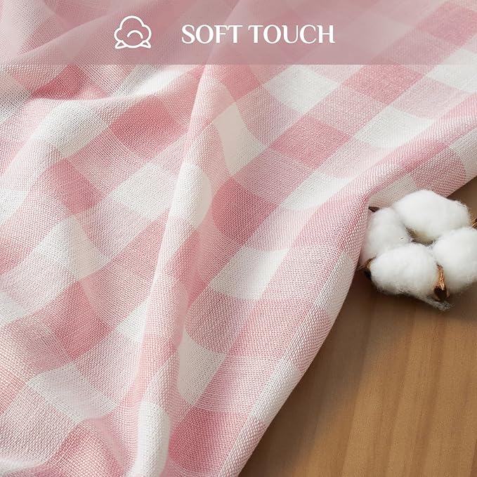 Softalker Valentines Pink Gingham Tablecloth Square, Outdoor Linen Cotton Checkered Table Cloth with Tassel, Heavy Duty Wrinkle Free Plaid Table Cover for Easter Dining Spring Party - 55 x 55 Inch