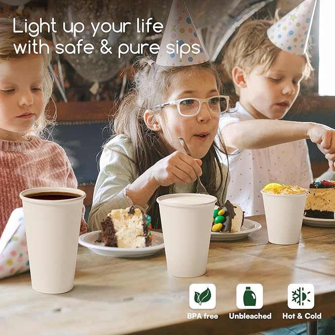 Paper Cups 8 oz Disposable Coffee Cups, 1000 Pack Thickened Disposable Hot Cups, 300GSM BPA Free Small Disposable Cups, White Paper Cups Bulk for Home Office Cafe Coffee Bar Supplies Party Essentials