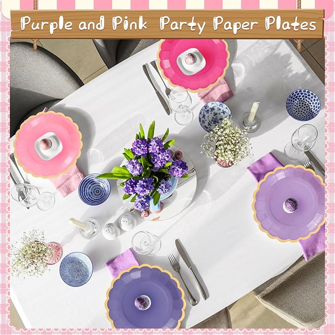 48 Pcs Purple Sun Paper Plates 9 Inch Gradient Scalloped Paper Plates Disposable Dinner Dessert for Birthday Wedding Bridal Party Supplies, 6 Colors