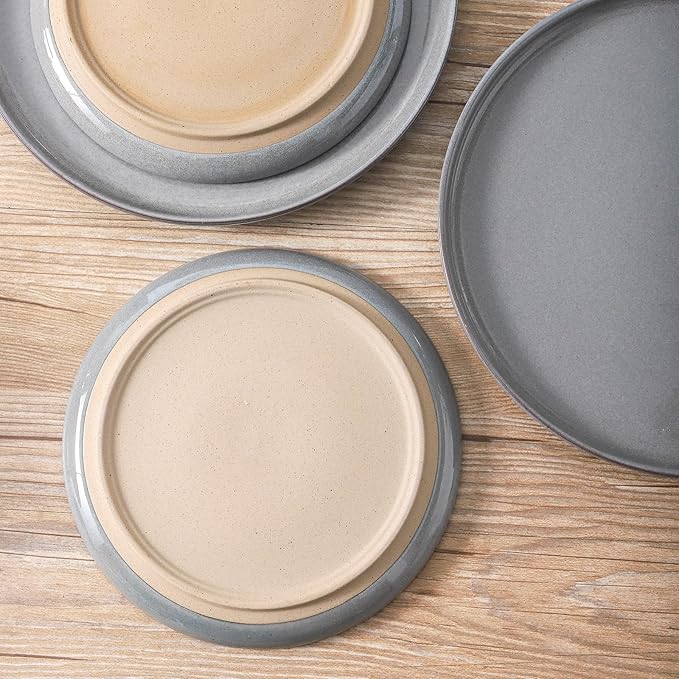 Ceramic Dinner Plates Set of 6,Stoneware 10 Inch,Microwave,Dishwasher and Oven Safe,Porcelain Dessert Plates for Pasta,Salad and Steak,Christmas Gift,Dish for Kitchen,Scratch Resistant,Gray