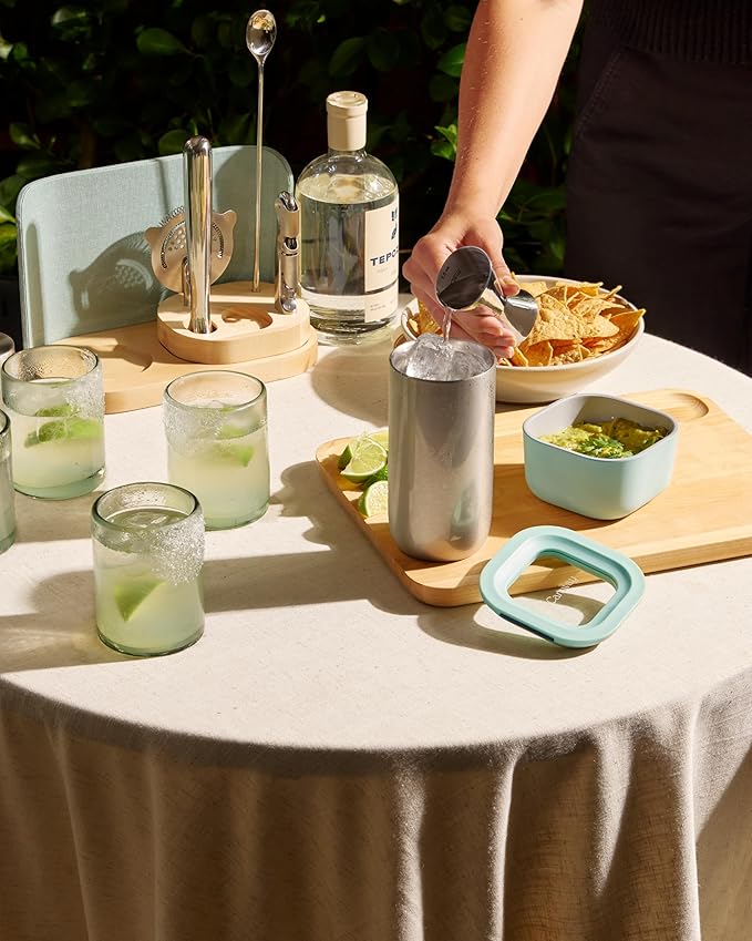 Caraway 9-Piece Complete Bar Set - Cocktail Shaker, Jigger, Muddler, Wine Key, Strainer, Bar Spoon, Storage Organizer, Magnetic Backer - Bartender Accessories - Tools for Home Bartending - Navy