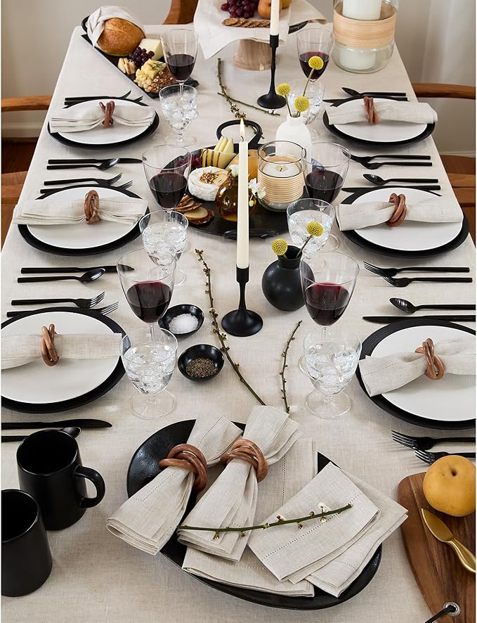 Solino Home Light Natural Linen Tablecloth 60 x 108 Inch - Classic Hemstitch, 100% Pure Linen Rectangular Tablecloth - Machine Washable Table Cloth for Spring, Easter