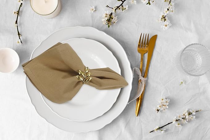 Accent Home 100% Cotton Napkins, Delicate Cloth Napkins for Dinners, Parties and Weddings，18 x 18 Inch Set of 6 - Brown