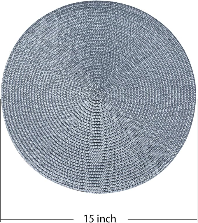 AHHFSMEI Round Braided Placemats 15 Inch Round Table Mats for Dining Tables Natural Woven Heat Resistant Place mats Set of 8 (Light Blue,8)