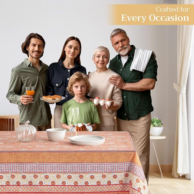 Maison d' Hermine Table Cloth Square Table 100% Cotton 60 x 60 Inches Fall Tablecloth Reusable Everyday Use for Thanksgiving Christmas Decorations Dining Farmhouse Party (Harvest Festival)