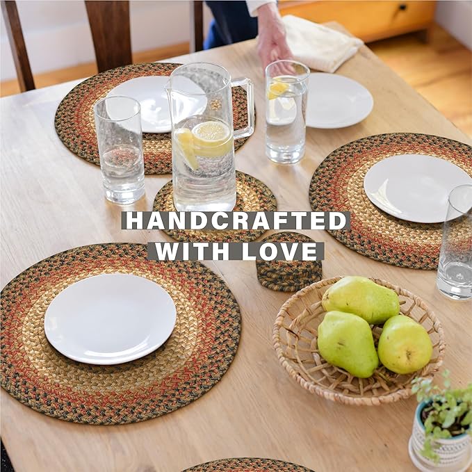 Homespice Russet Jute Woven Round Placemats Set of 6, 15", Warm Country Decor, Multicolor Table Mats - Vibrant Colors, Durable, Easy to Clean and Protects Furniture