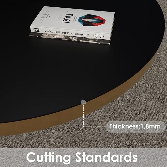 Round Leather Table Cover - 1.8mm Thick,Dia.33 Inch Waterproof & Easy to Clean Protects Table Surfaces Conceals Scratches & Flaws for Coffee Tables & Dining Tables(Black+Black Dia.33Inch)