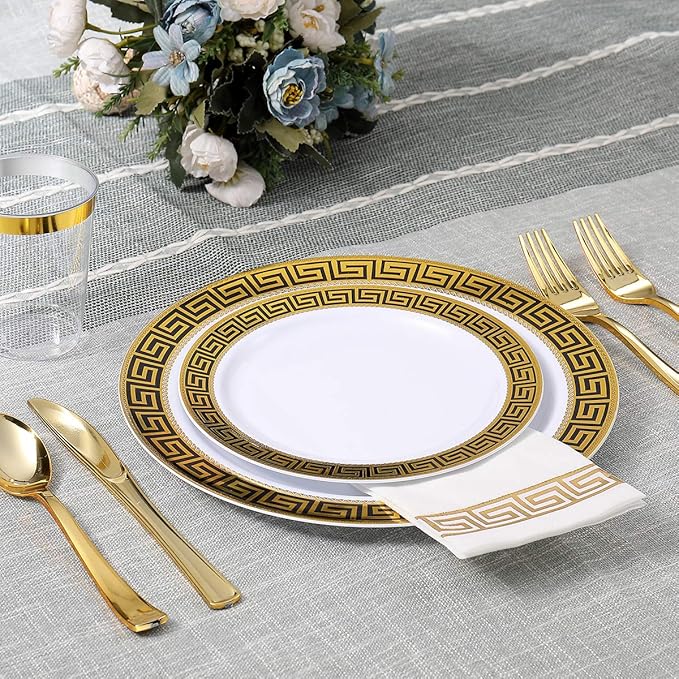 Vplus 200 PACK Guest Towels Disposable Bathroom, Decorative Bathroom Napkins, Soft and Absorbent Disposable Dinner Napkins Cloth Like for Kitchen, Parties, Weddings, Christmas Party（Gold)