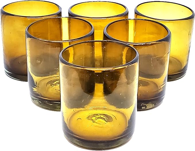 Solid Amber 9 oz Short Tumblers (set of 6), Recycled Glass, Lead-free, Toxin-Free (9oz Tumbler)
