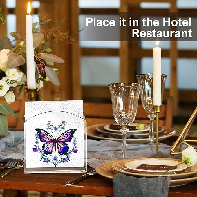 Butterfly Decor Napkin Holder for Table, 2 Pack 5"x5" Spring Paper Holder for Kitchen, Party, Dining Restaurant, Bar Summer Rustic Cocktail Paper Napkin Dispenser for Table Decoration Gift