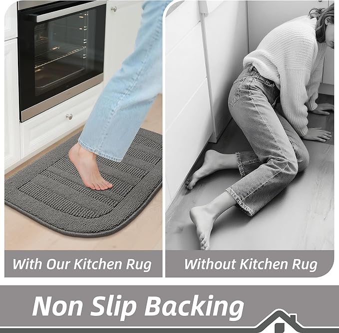 BEQHAUSE 30x18 Inch Kitchen Rug Mat Durable Kitchen Rugs Non-Slip Washable Absorbent Kitchen Mats for Floor Dirt-Resistant Semicircular Kitchen Mat (Grey)