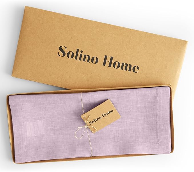 Solino Home Linen Small Table Runner 48 Inches - Athena, 100% Pure Linen Chambray Lavender Table Runner 14 x 48 Inch Ideal for Dresser and Coffee Tables - Spring, Easter, Valentines