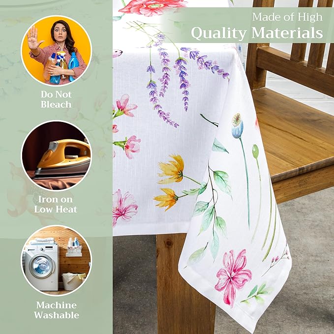 Maison d' Hermine Table Cloth Rectangle Table 100% Cotton 60 x 108 Inches Tablecloth Reusable Decorative for Dining Room Farmhouse Home Valentines Day Decorations Spring Summer - Just Floral