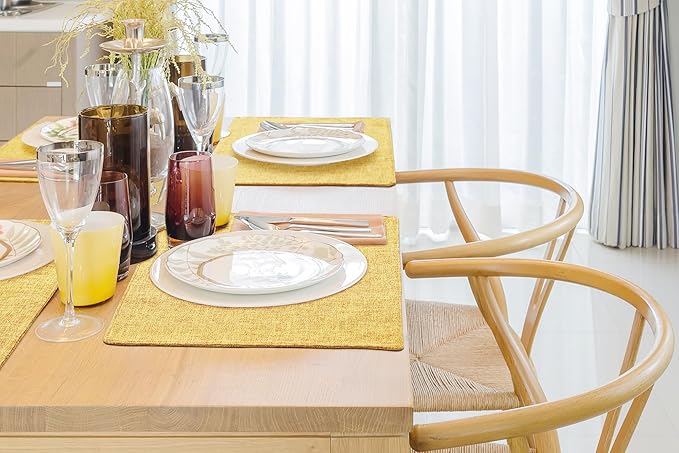 homing Cotton Linen Placemats Set of 4, Cloth Washable Farmhouse Dining Table Mats for Indoors & Outdoors, Easy to Clean, Mustard Yellow, 13 x 19 Inch