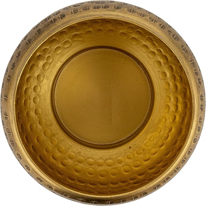 Round Hammered Metal Container with Bee Finial, Brass Finish