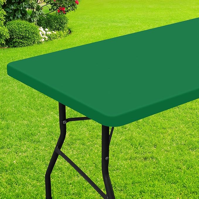 Smiry Rectangle Picnic Table Cloth, Waterproof Elastic Fitted Tablecloths for 4 Foot Tables, Washable Polyester Table Cover for Camping, Indoor and Outdoor (Hunter Green, 30"x48")