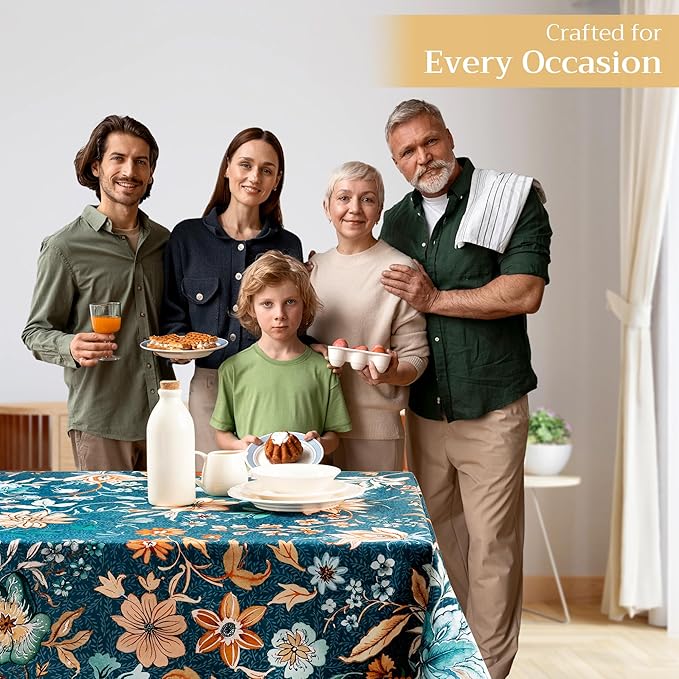 Maison d' Hermine Table Cloth Square Table 100% Cotton 54 x 54 Inches Fall Tablecloth Reusable Everyday Use for Thanksgiving Christmas Decorations Dining Farmhouse Party (Luxury Loft - Dark Teal)