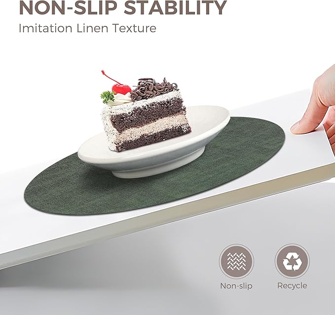 13" Round Placemats Set of 6, Reversible Faux Leather Heat Resistant Table Mats, Waterproof Oilproof Wipeable Table Protective Placemats for Vinyl, Washable for Indoor & Outdoor Use (6, Dark Green)