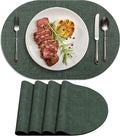 Placemats Set of 4 - Washable Heat Resistant Table Placemats - Wipeable Faux Leather Oval Place Mats, Waterproof Table Mats for Dining Table, Green