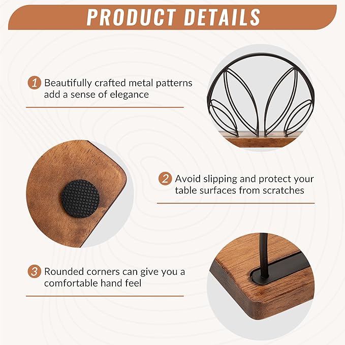 Wood Napkin Holder for Table, Standing Servilletero with Wooden Base for Square Paper, for Kitchen Cocktail Bar Dinning Countertop