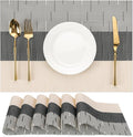 Placemats Set of 6, Vinyl Woven Place Mats Indoor Set of 6 Washable Wipeable PVC Table Mats Heat-Resistant Non Slip Plastic Placemat for Kitchen Dining Outdoor Table (Beige Black, Set of 6)