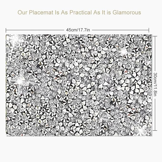 Silver Placemats Silver Heat Resistant Mat Square Placemats Silver Trivets Rhinestone Decor Place Mat Crushed Diamond Decor Bling Sparkly Mat Set of 8
