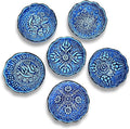 Handmade Decorative Turkish Ceramic Mini Pinch Bowls Set of 6 – Small Dipping & Serving Sauce Bowls, Blue Charcuterie Accessories, Hand-Painted Floral Pattern Snack Dishes for Kitchen & Table Decor