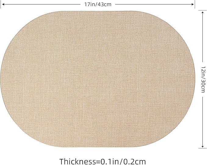 Oval Placemats for Dining Table Set of 2, Washable Leather Table Mats, Waterproof Heat-Resistant Non-Slip Kitchen Placemats, Simple Style Oval Design