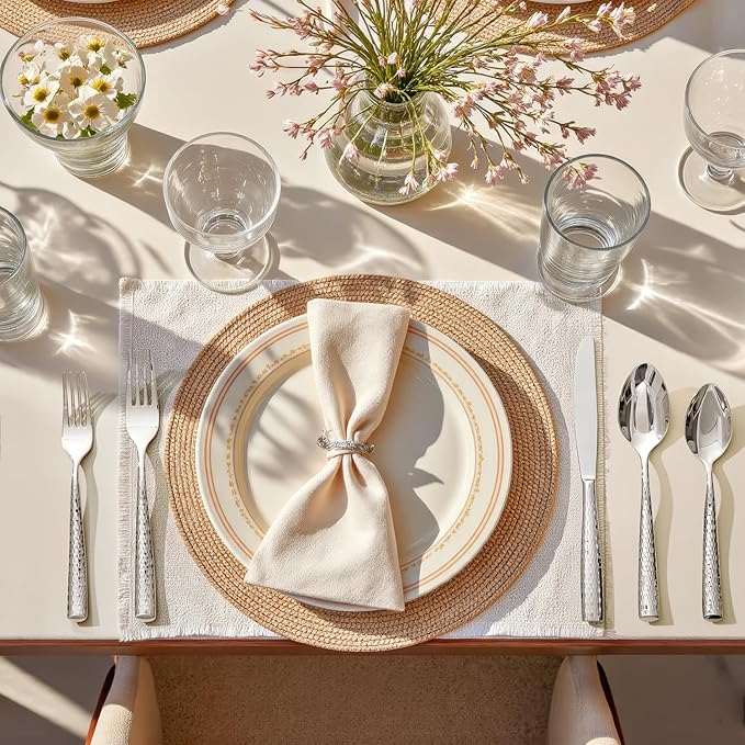 Kingstone Hammered Silverware Set, 5-Piece Flatware Set for 1, 18/10 Stainless Steel Heavy Duty Cutlery Set, Mirror Polished Utensil Sets for Home, Restaurant, wedding, Dishwasher Safe
