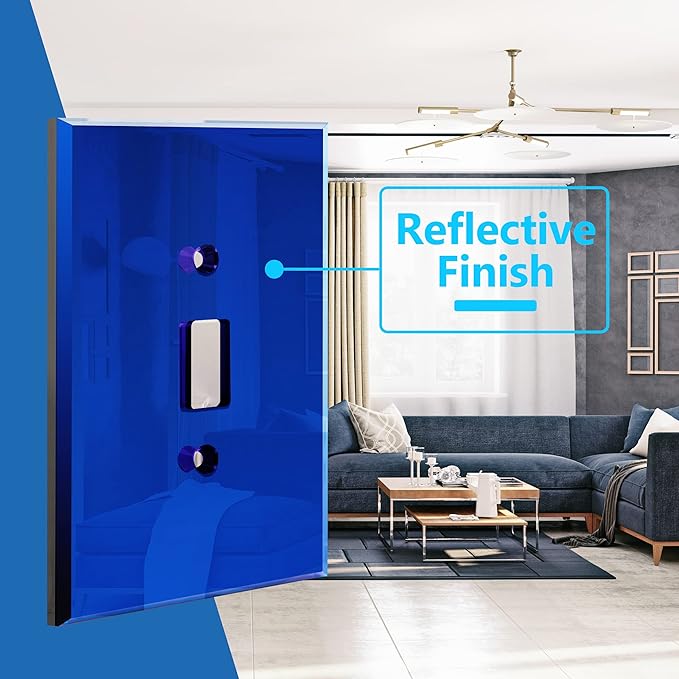LIDER Toggle Switch Acrylic Wall Plate, Mirrored Light Switch Plate, Plexiglass Switch Cover, Mirror-like Reflective Finish, Modern Upgrade, Oversized 1-Gang 5.25" x 3.44", Blue