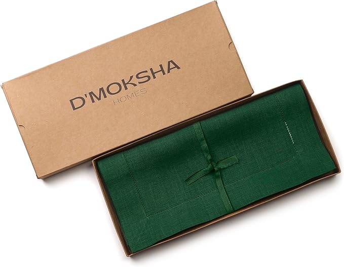 D'Moksha Homes Linen Forest Green Table Runner 84 Inches Long - 100% Pure Linen Table Runner 14 x 84 Inch for St Patricks Day, Easter - Classic Hemstitch