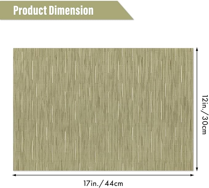 Winknowl Placemats Set of 4, Heat Resistant Stain Resistant Woven Vinyl Insulation Place mats, Durable Washable Elegant Table Mats for Kitchen Dining Table Decor (Bamboo Green)