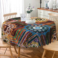 Laeacco 36 Inch Colorful Patchwork Round Tablecloth Woven Flowers Geometric Abstract Art Print Table Cloth Washable Waterproof Wrinkle Free Table Cover for Kitchen Dining Picnic Party Decoration