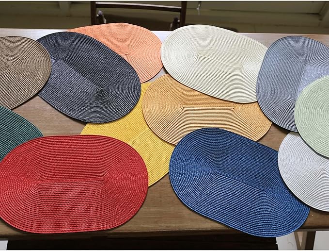 FunWheat Oval Braided Placemats Set of 8 Table Mats for Dining Tables Washable Heat Resistant Place Mats for Indoor Outdoor Use 12 x18 Inch(Oval Light Brown, 8pcs)