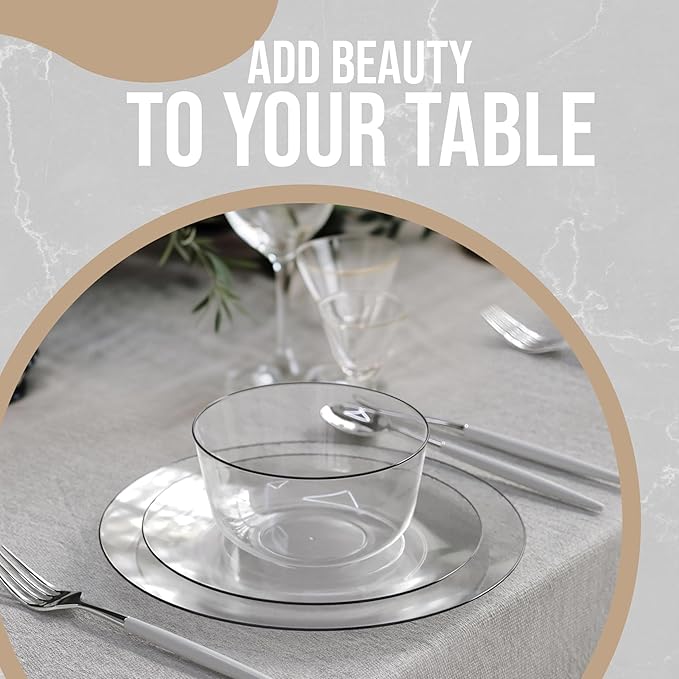 Trendables Plastic Bowls Disposable Bowls 24 Oz Bowl Set Of 50 Clear Black Rimmed Fancy Plastic Serving Dishes Perfect for Parties and Events Disposable Candy Bowl