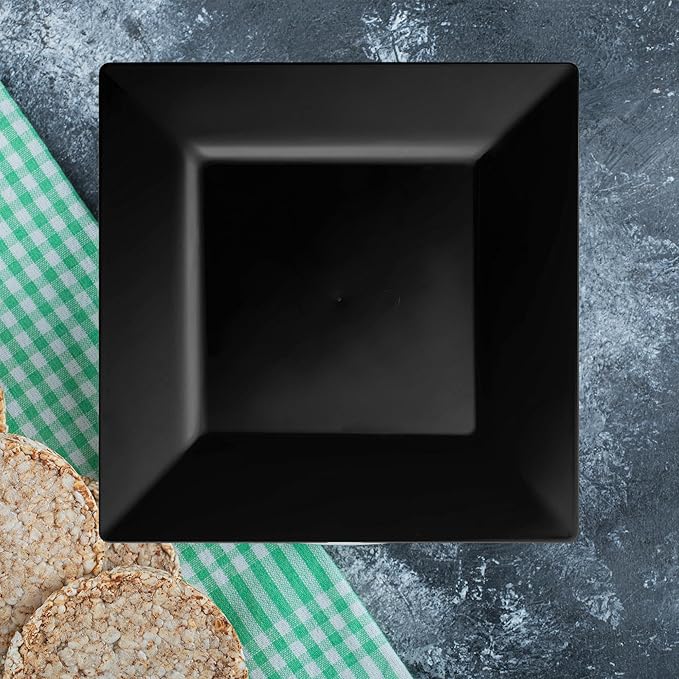 Smarty Had A Party 240 Small Disposable Plastic Plates, Heavy Duty Black 4.5" Pastry Square Plates, Bulk Party Supplies for All Occasions