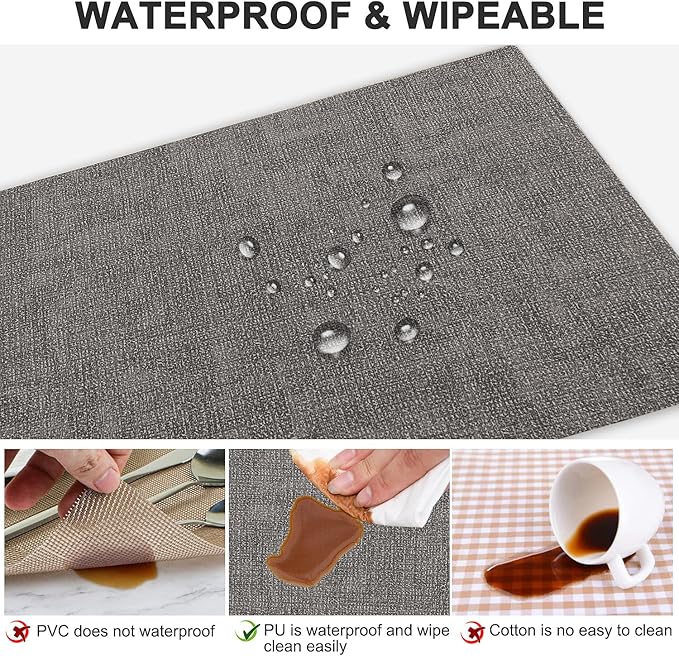 Leather Heat Resistant Placemats Set of 6 Waterproof Wipeable Washable PU Table Mats,Easy to Clean Anti-Slip Place Mats (Smokey Grey, 6)
