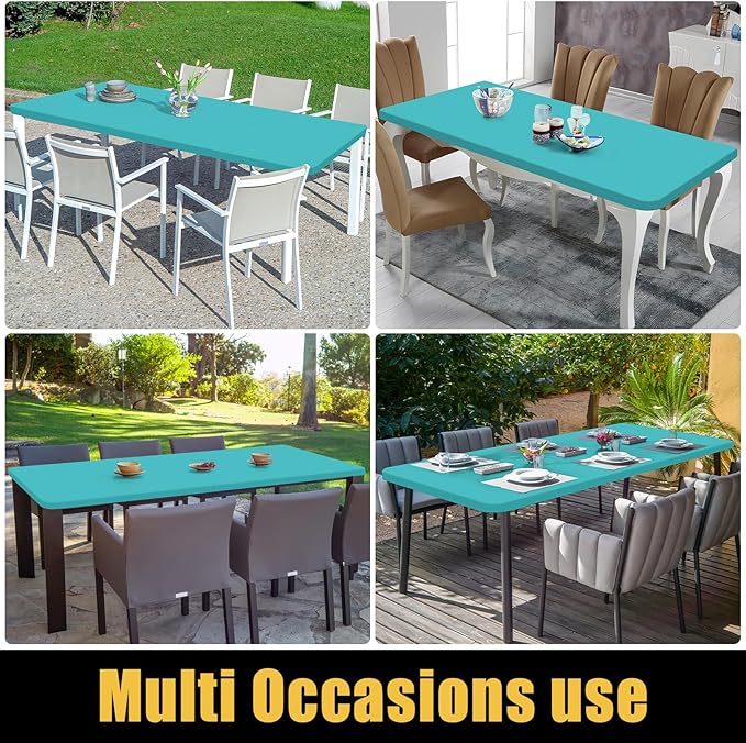 Smiry Rectangle Picnic Table Cloth, Waterproof Elastic Fitted Tablecloths for 4 Foot Tables, Washable Polyester Table Cover for Camping, Indoor and Outdoor (Turquoise, 30"x48")
