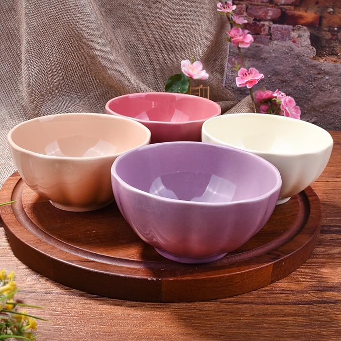 Ceramic Rice Bowl Set of 4 Porcelain Sushi Bowls for Sushi Sauce 4.72 Inch Assorted Colors Microwave Safe Smooth Glazed Finish Simple Design