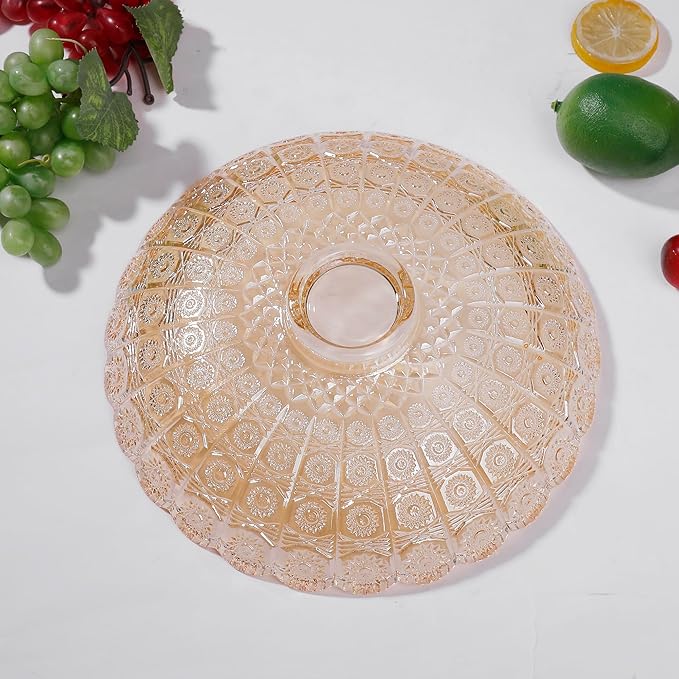 Unique Gold Flower-Shaped Crystal Glass Decorative Footed Bowl -10.6 inch Diameter, Tabletop Fruit Plates Dessert Plate Cake Plate,Candy Tray,Wedding Home Decor.
