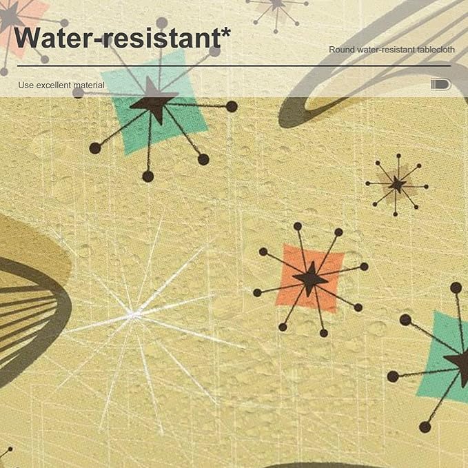 Mid Century Round Tablecloth, Retro Abstract Atomic Boho Geometric Art Printed Tablecloth for Home Party Dining Room Kitchen Decor 36Inch(90cm)