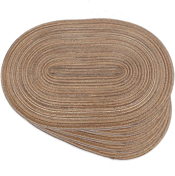 Noctiflorous Oval Braided Placemats Set of 4 Woven 12x18 Inch Non Slip Washable Heat Resistant Place Mats Round Tablemats for Dining Kitchen Party Daily Table Decor Dinner Mats (Brown, 4)