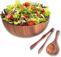 Salad Bowls, Wooden Salad Bowls Set, Large Acacia Wood Serving Bowl for Soup， Fruits，Popcorn，Big Salad Bowl with Serving Utensils（Includes a Spoon And a Pair Of Tongs.）