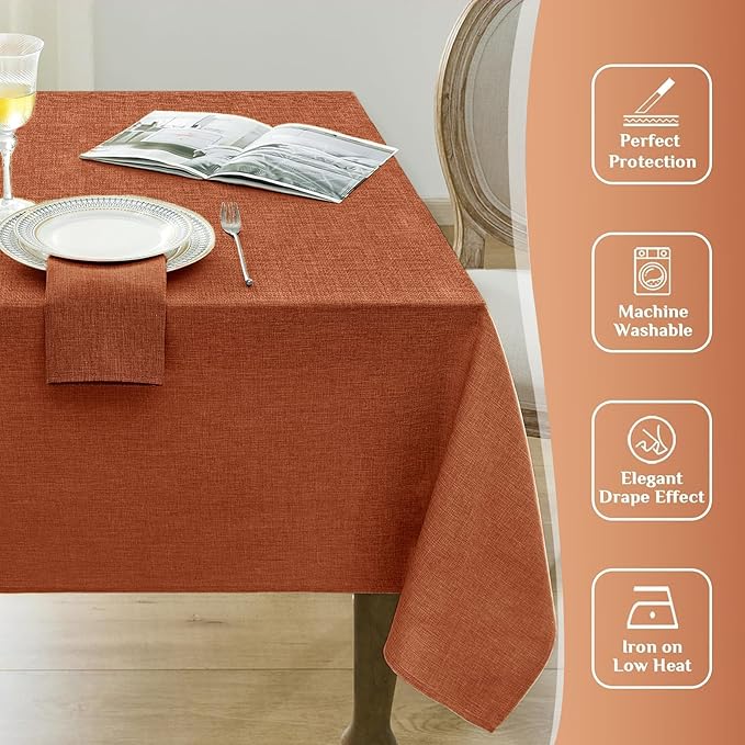 Softalker Extra Lang Table Cloth for 6/8 Foot Rectangle Table 60x120 inch Faux Linen Tablecloth Outdoor Waterproof Stain and Wrinkle Resistant Table Cover for Fall Garden Party Picnic Decor Tabletop