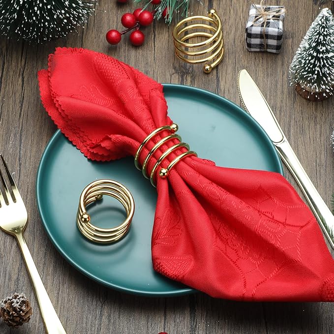 Moxweyeni 50 Pcs Gold Napkin Rings Metal Spiral Napkin Rings Round Napkin Holders Buckles DIY Cloth Napkin Holder for Christmas Thanksgiving Wedding Receptions Banquet Tables Party Decor