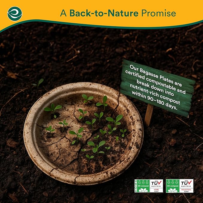 ECO SOUL Compostable 9 Inch(400-Pack) Biodegradable Heavy-Duty Disposable Eco-Friendly Paper Plates for Dinner & Parties, Wedding, Event
